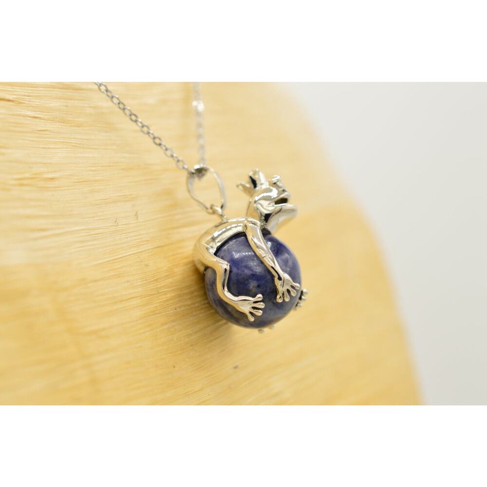 Vintage Prince Frog Pendant Necklace Blue Marble Silver Chain Funny Cute 1D